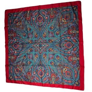 Jane Shilton Italian Scarf Red Paisley Boho 30" Grandmillennial Dark Academia